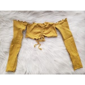 Yellow crop top Open shoulder Long Sleeve Sz Med